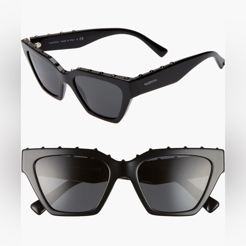Valentino 53mm Rockstud Cat Eye Sunglasses in Black New - Picture 2 of 12